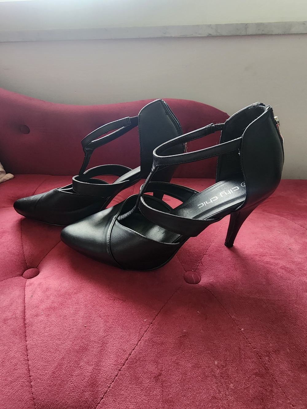 City Chic Black Strappy Pointed-Toe Heels